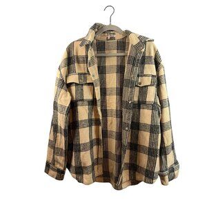 Bailey Rose Beige & Black Plaid Button-Up Overshirt Jacket M